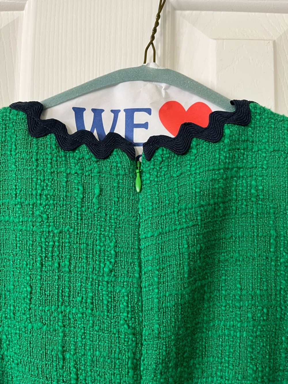 J. Crew size 2P green textured tweed sheets dress with navy blue scalloped trim - Picture 10 of 13